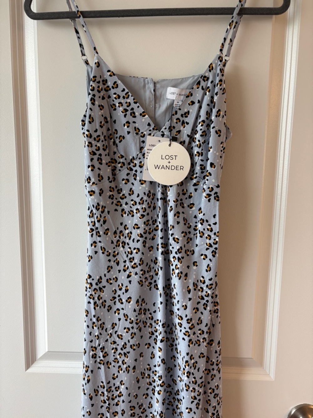 Lost + Wander Pale Blue Leopard-Print Slip Dress